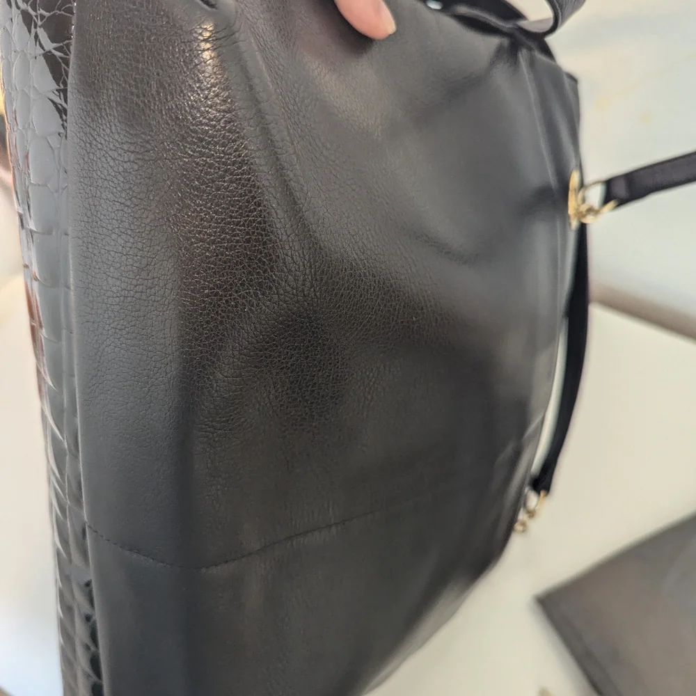 Bally Black Croc-Embossed Leather Shoulder Bag
